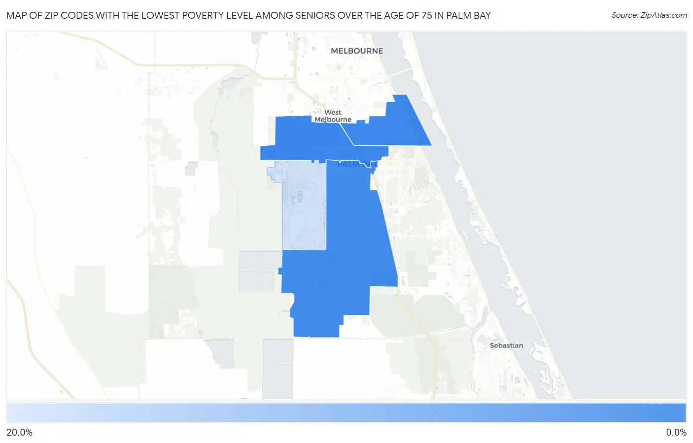 Zip Codes with the Lowest Poverty Level Among Seniors Over the Age of 75 in Palm Bay Map