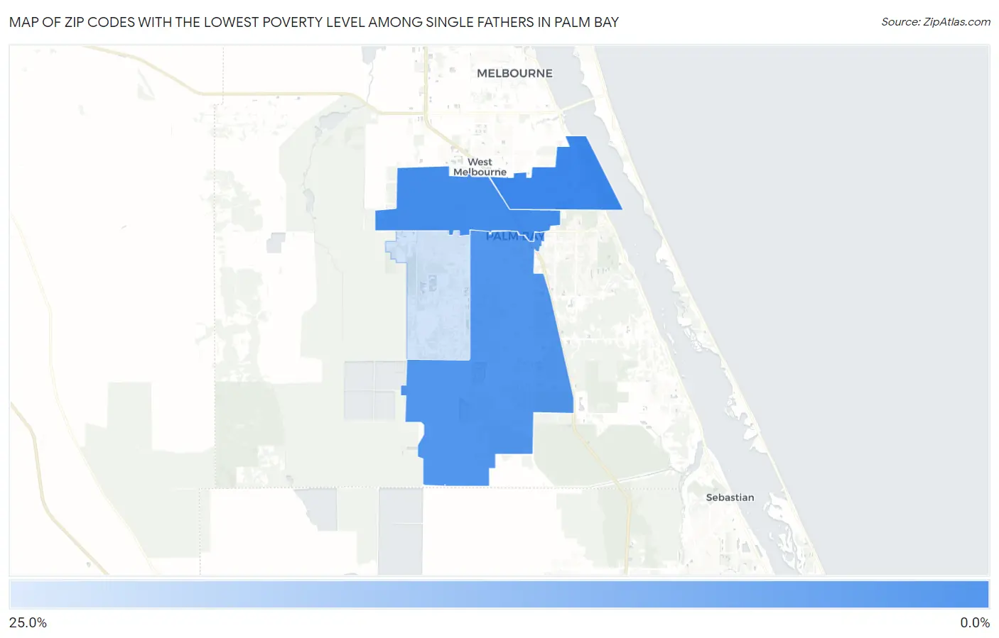 Zip Codes with the Lowest Poverty Level Among Single Fathers in Palm Bay Map