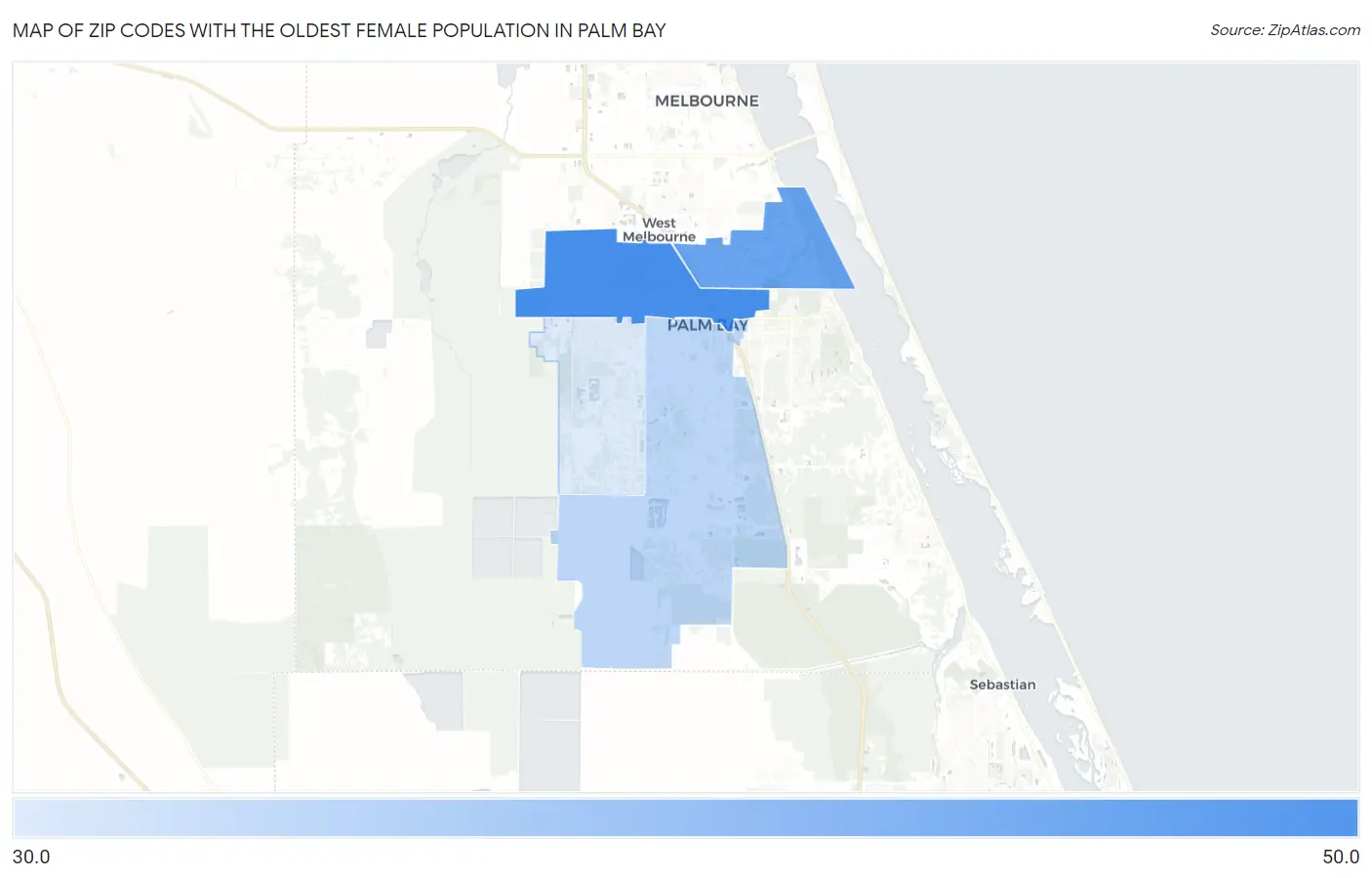 Zip Codes with the Oldest Female Population in Palm Bay Map