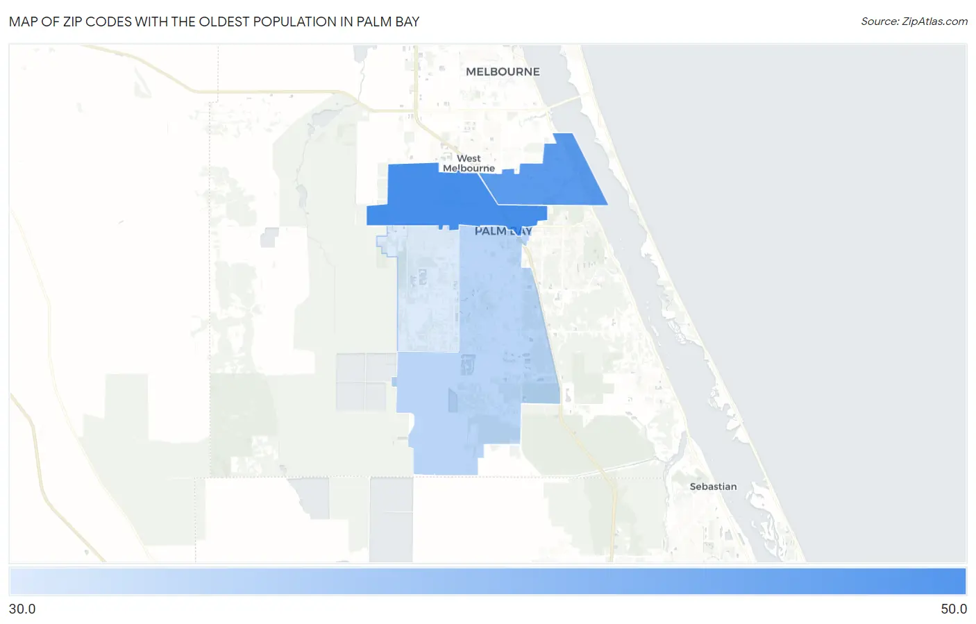 Zip Codes with the Oldest Population in Palm Bay Map