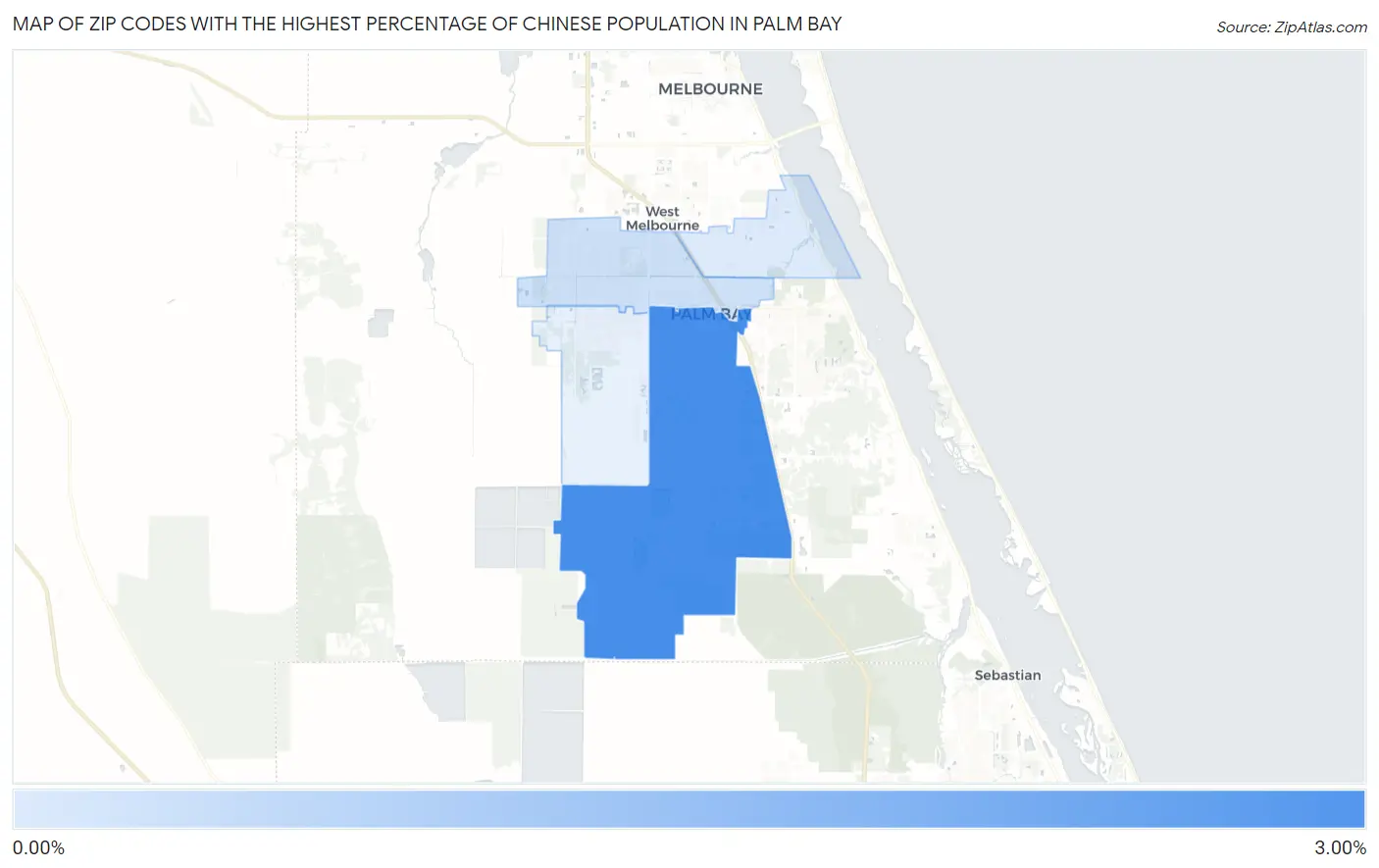 Zip Codes with the Highest Percentage of Chinese Population in Palm Bay Map