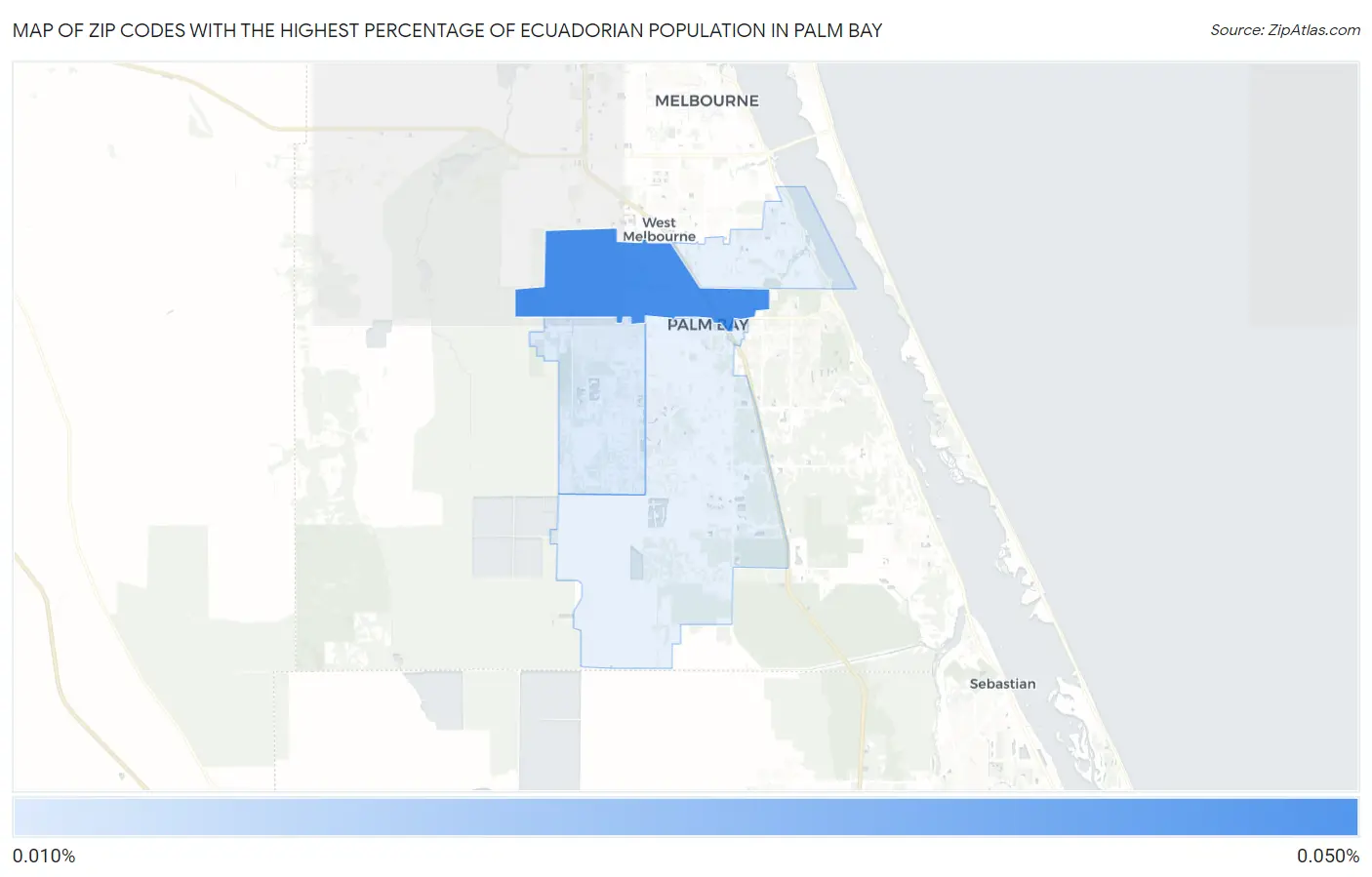 Zip Codes with the Highest Percentage of Ecuadorian Population in Palm Bay Map