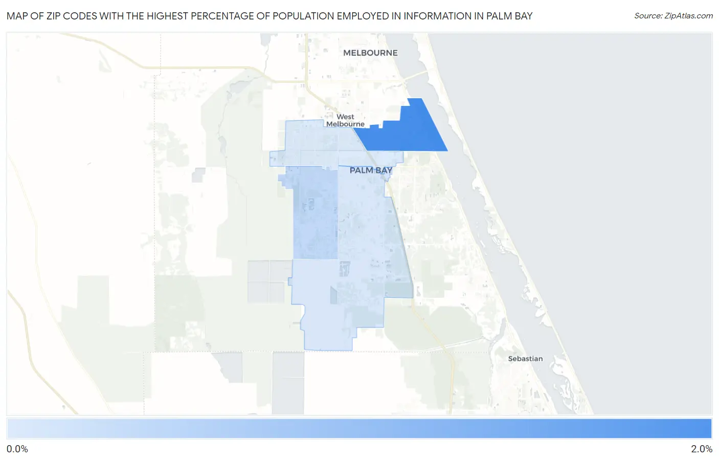 Zip Codes with the Highest Percentage of Population Employed in Information in Palm Bay Map
