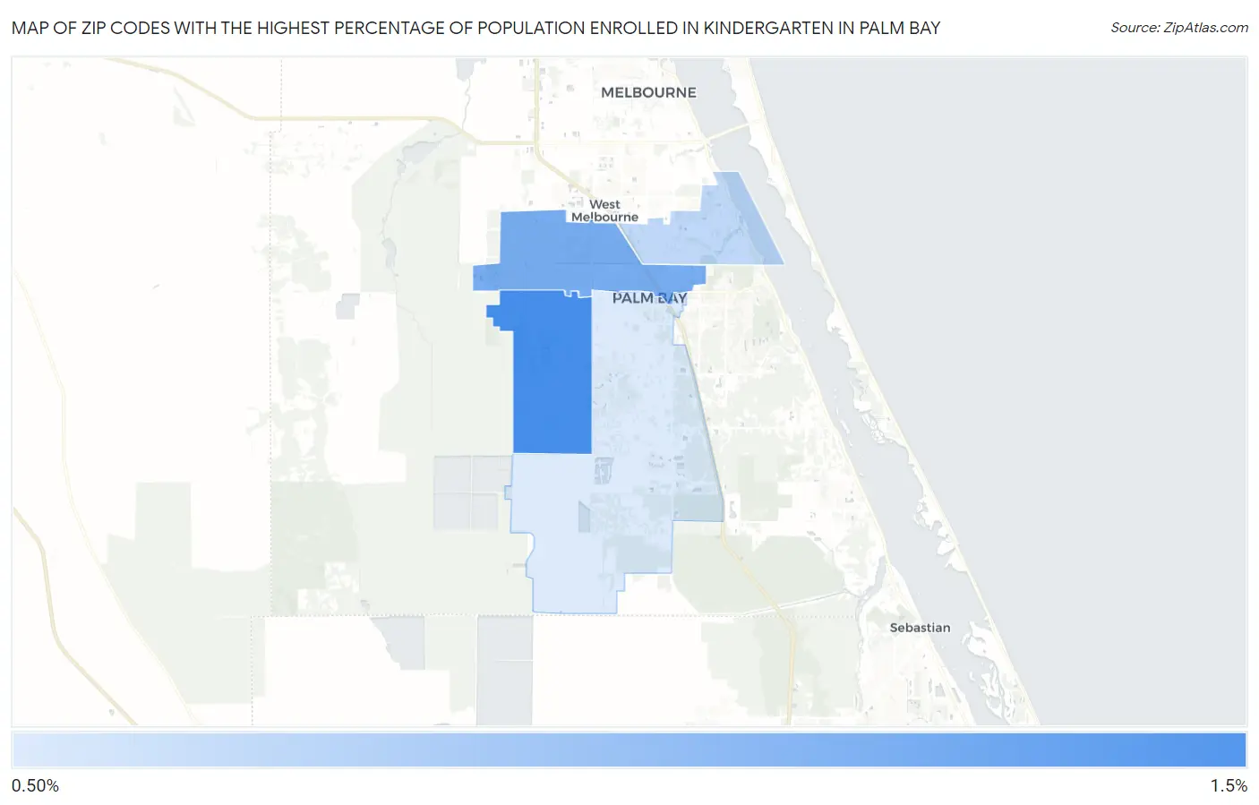 Zip Codes with the Highest Percentage of Population Enrolled in Kindergarten in Palm Bay Map
