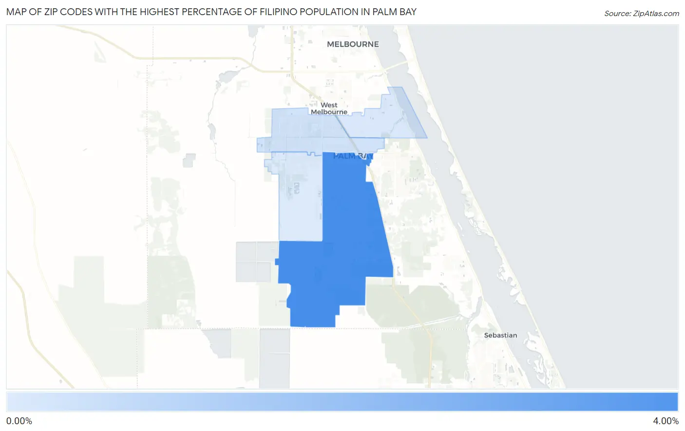 Zip Codes with the Highest Percentage of Filipino Population in Palm Bay Map