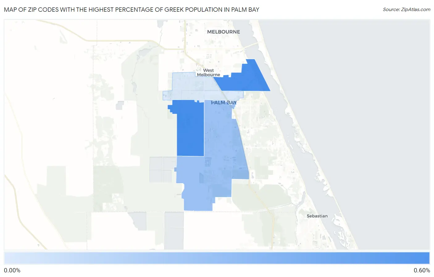 Zip Codes with the Highest Percentage of Greek Population in Palm Bay Map