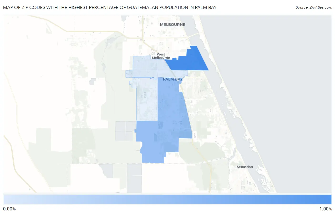 Zip Codes with the Highest Percentage of Guatemalan Population in Palm Bay Map