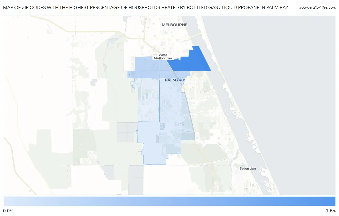 Zip Codes with the Highest Percentage of Households Heated by Bottled Gas / Liquid Propane in Palm Bay Map