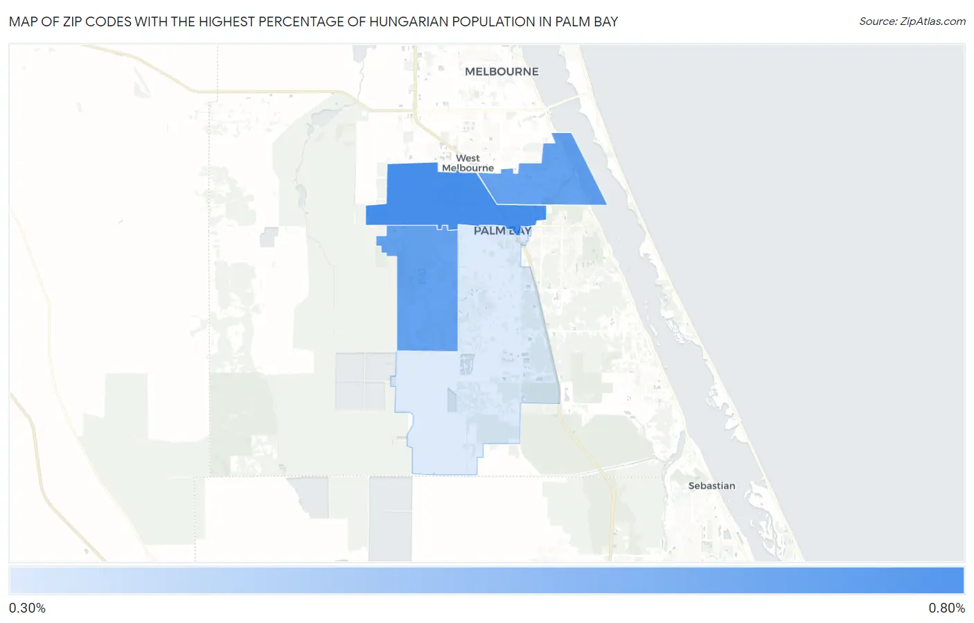 Zip Codes with the Highest Percentage of Hungarian Population in Palm Bay Map