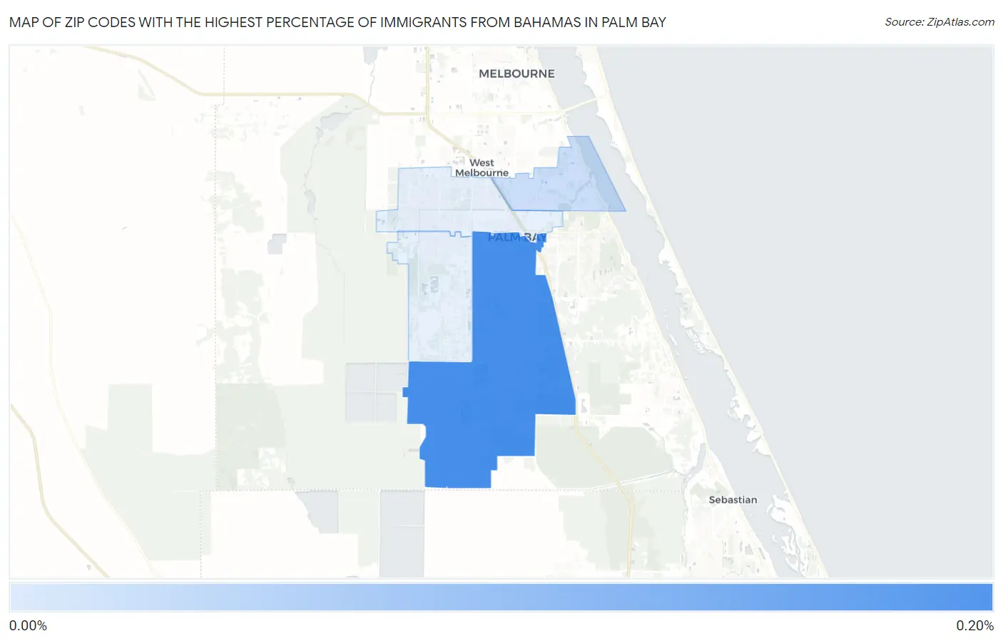 Zip Codes with the Highest Percentage of Immigrants from Bahamas in Palm Bay Map