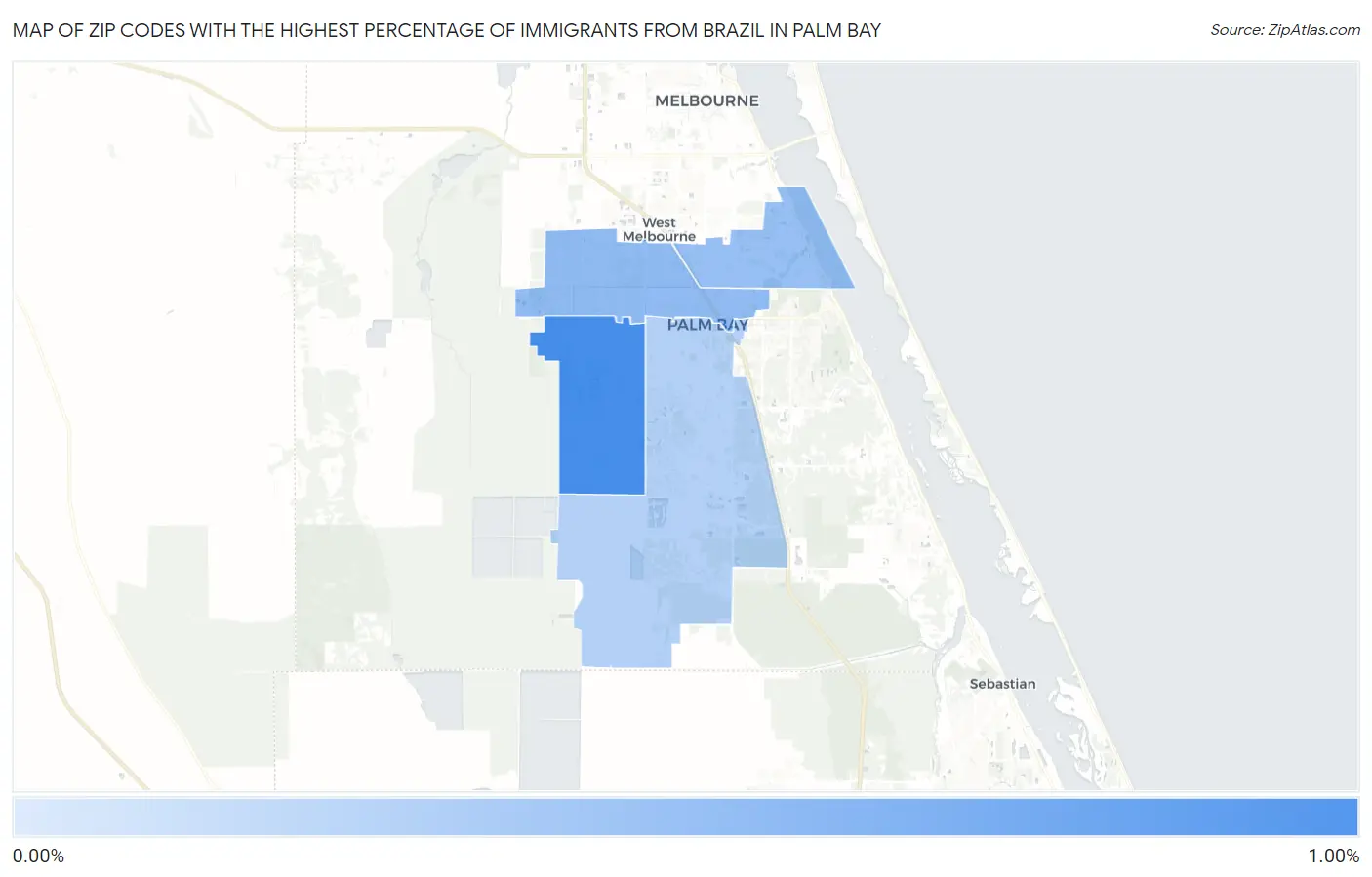 Zip Codes with the Highest Percentage of Immigrants from Brazil in Palm Bay Map