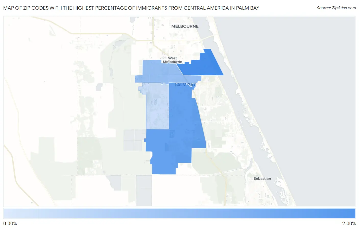 Zip Codes with the Highest Percentage of Immigrants from Central America in Palm Bay Map