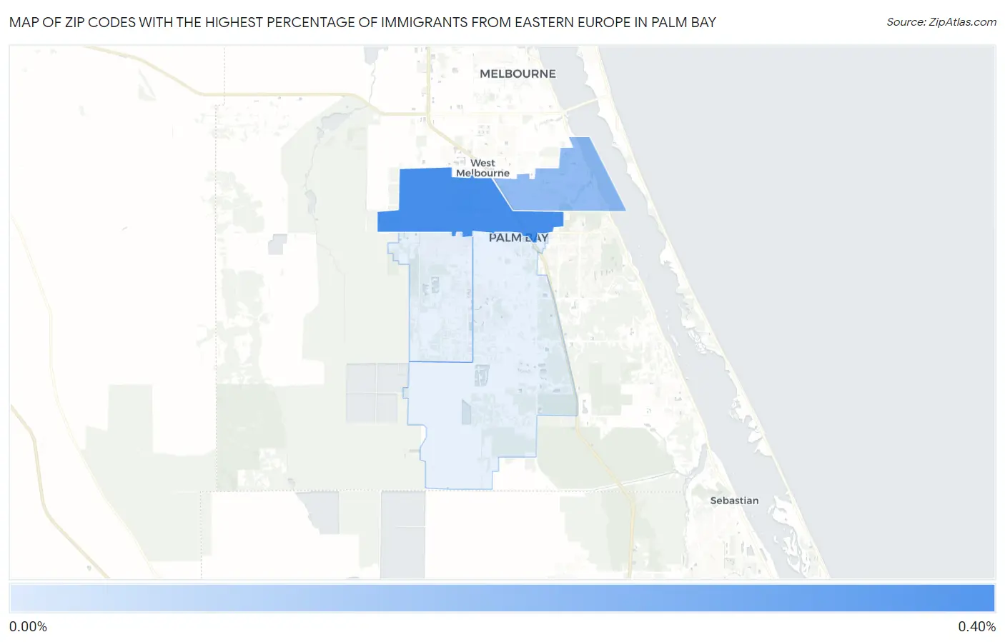 Zip Codes with the Highest Percentage of Immigrants from Eastern Europe in Palm Bay Map