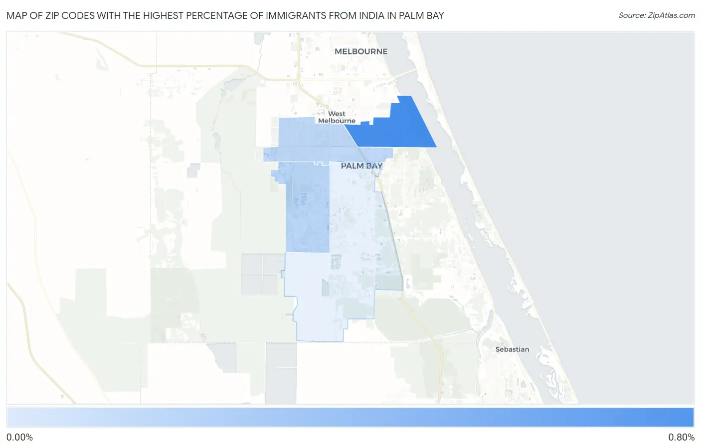 Zip Codes with the Highest Percentage of Immigrants from India in Palm Bay Map