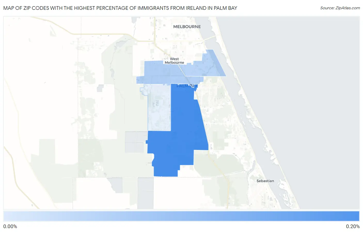 Zip Codes with the Highest Percentage of Immigrants from Ireland in Palm Bay Map