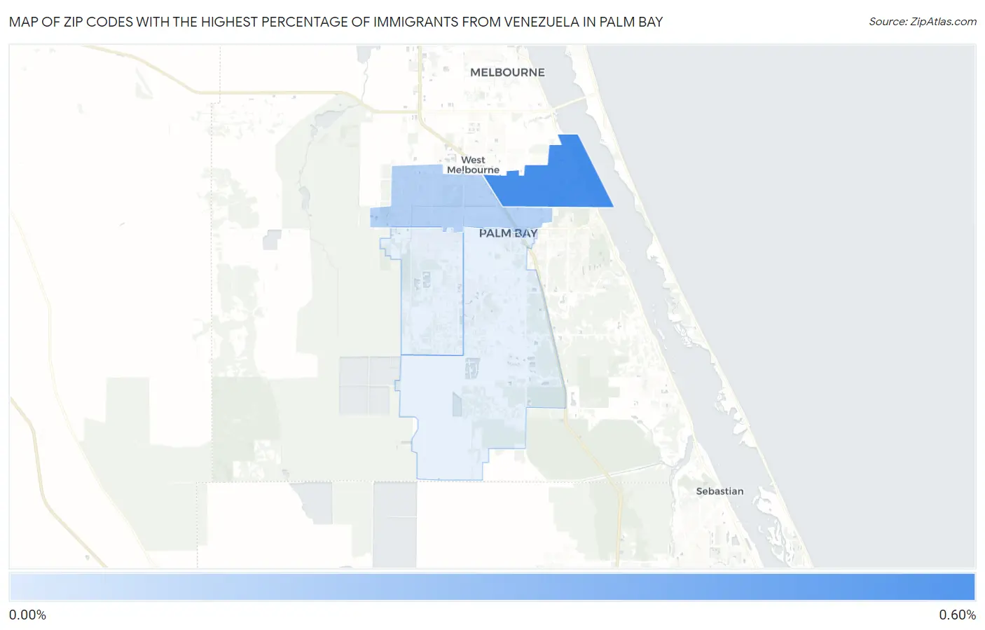 Zip Codes with the Highest Percentage of Immigrants from Venezuela in Palm Bay Map