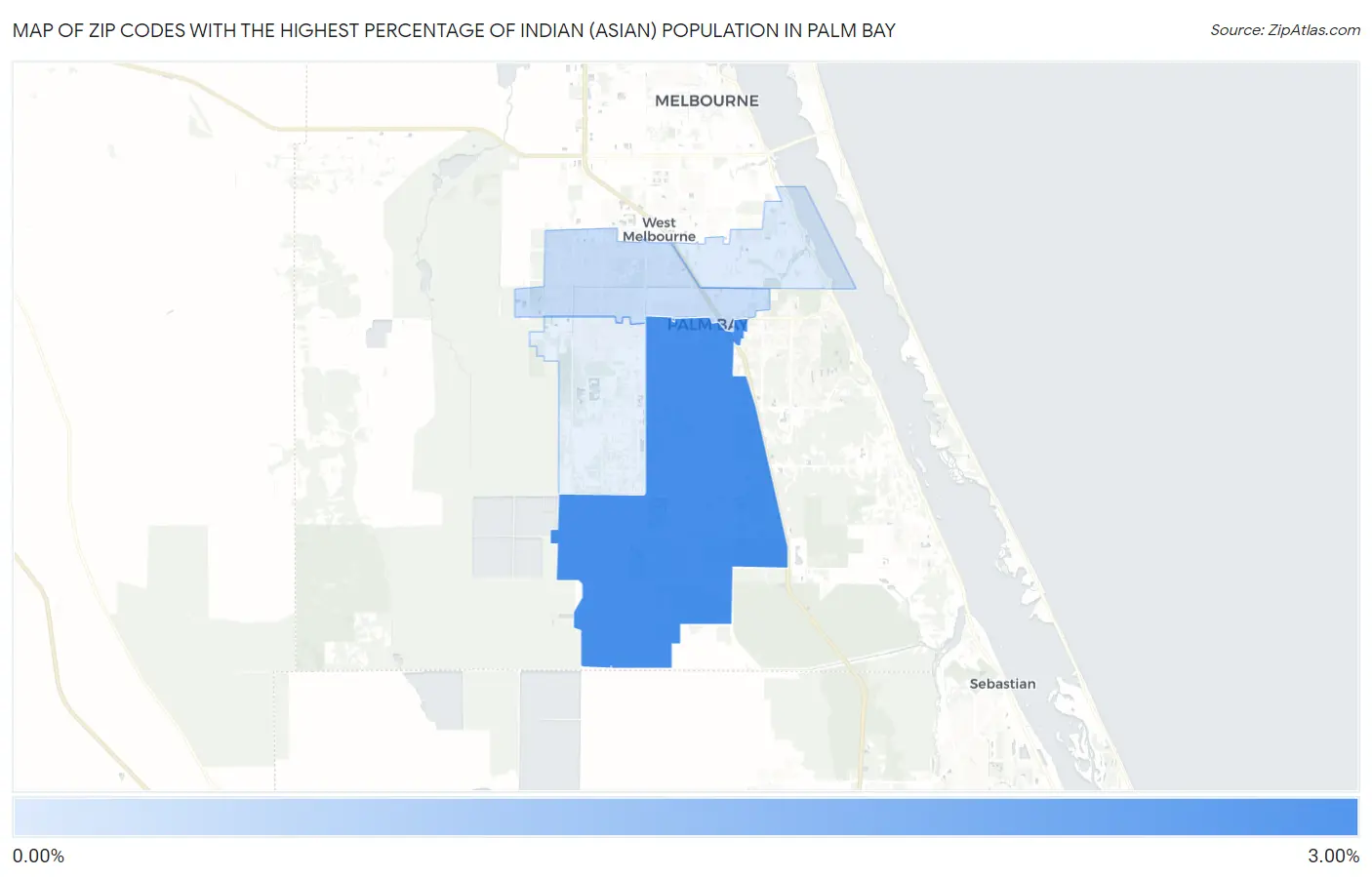 Zip Codes with the Highest Percentage of Indian (Asian) Population in Palm Bay Map