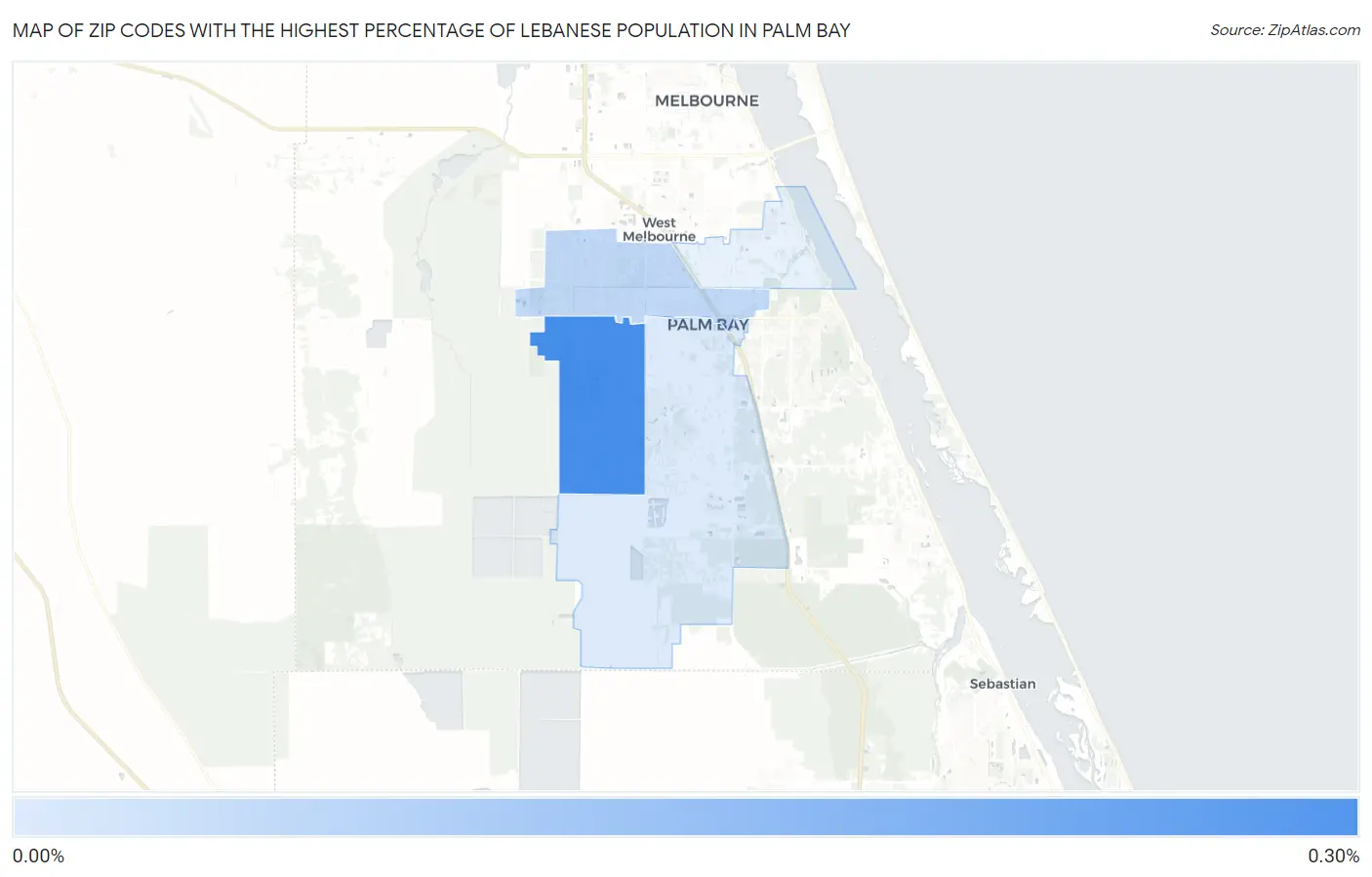 Zip Codes with the Highest Percentage of Lebanese Population in Palm Bay Map