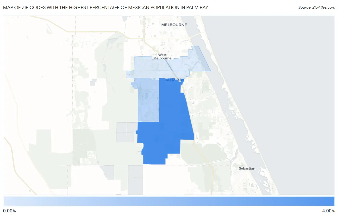 Zip Codes with the Highest Percentage of Mexican Population in Palm Bay Map
