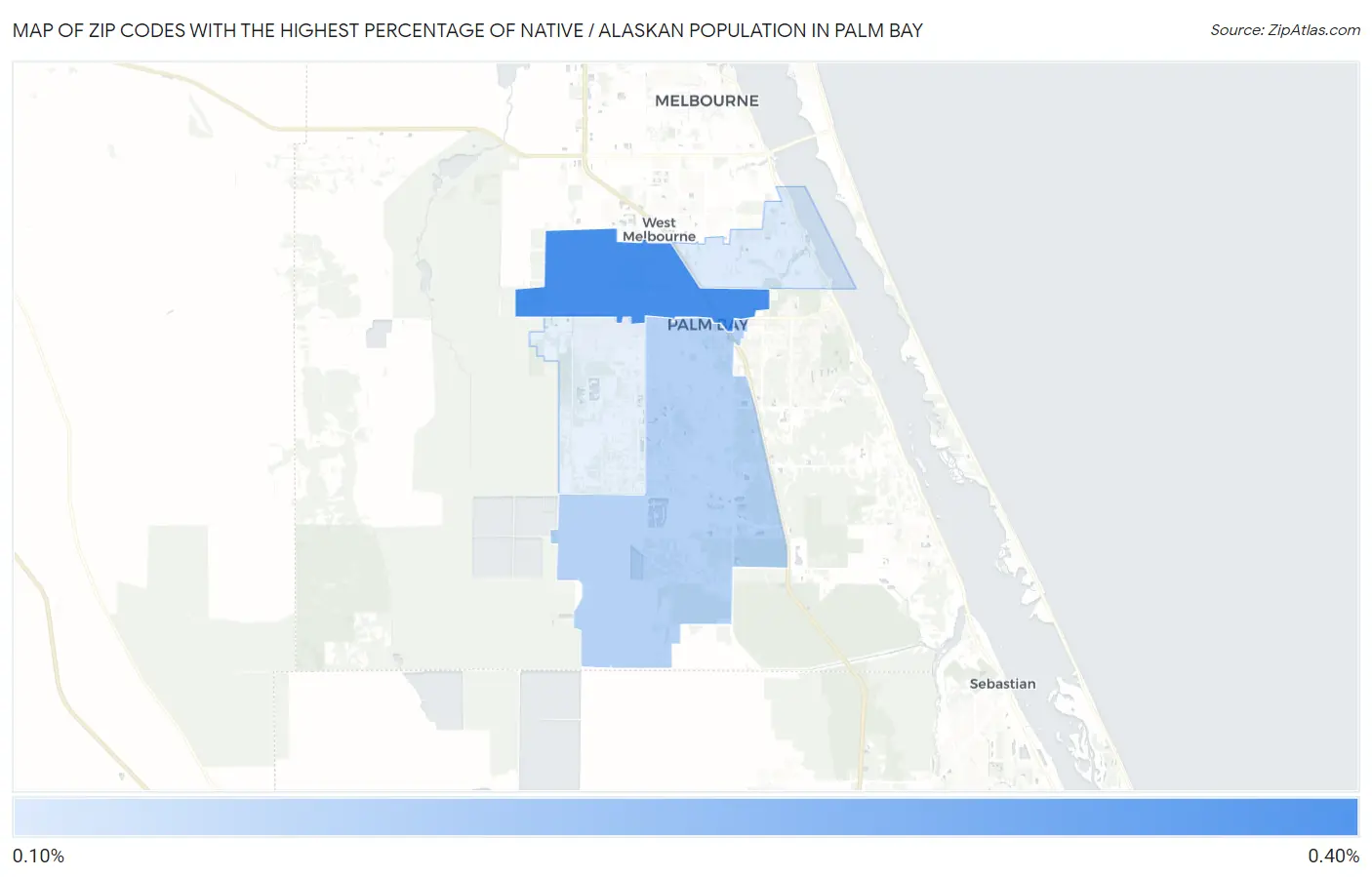 Zip Codes with the Highest Percentage of Native / Alaskan Population in Palm Bay Map