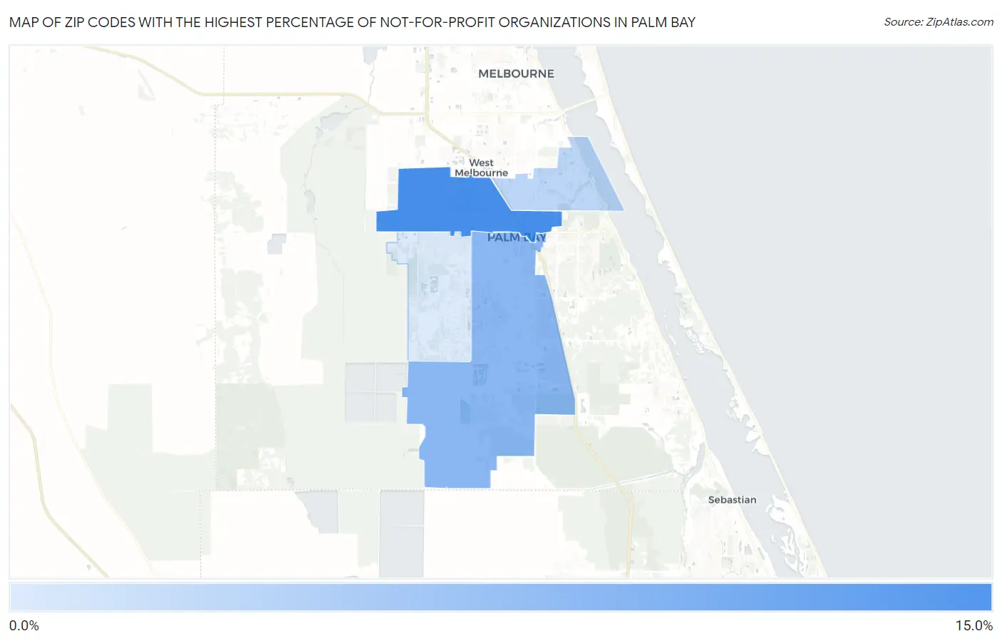 Zip Codes with the Highest Percentage of Not-for-profit Organizations in Palm Bay Map