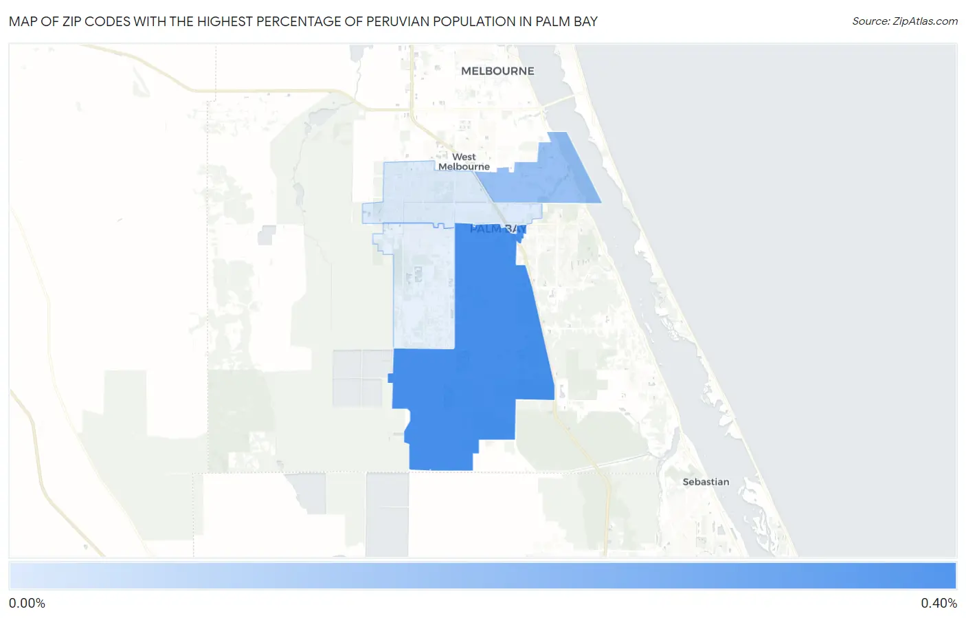 Zip Codes with the Highest Percentage of Peruvian Population in Palm Bay Map