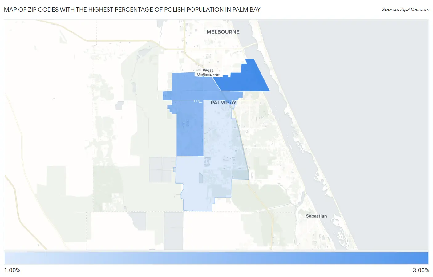Zip Codes with the Highest Percentage of Polish Population in Palm Bay Map
