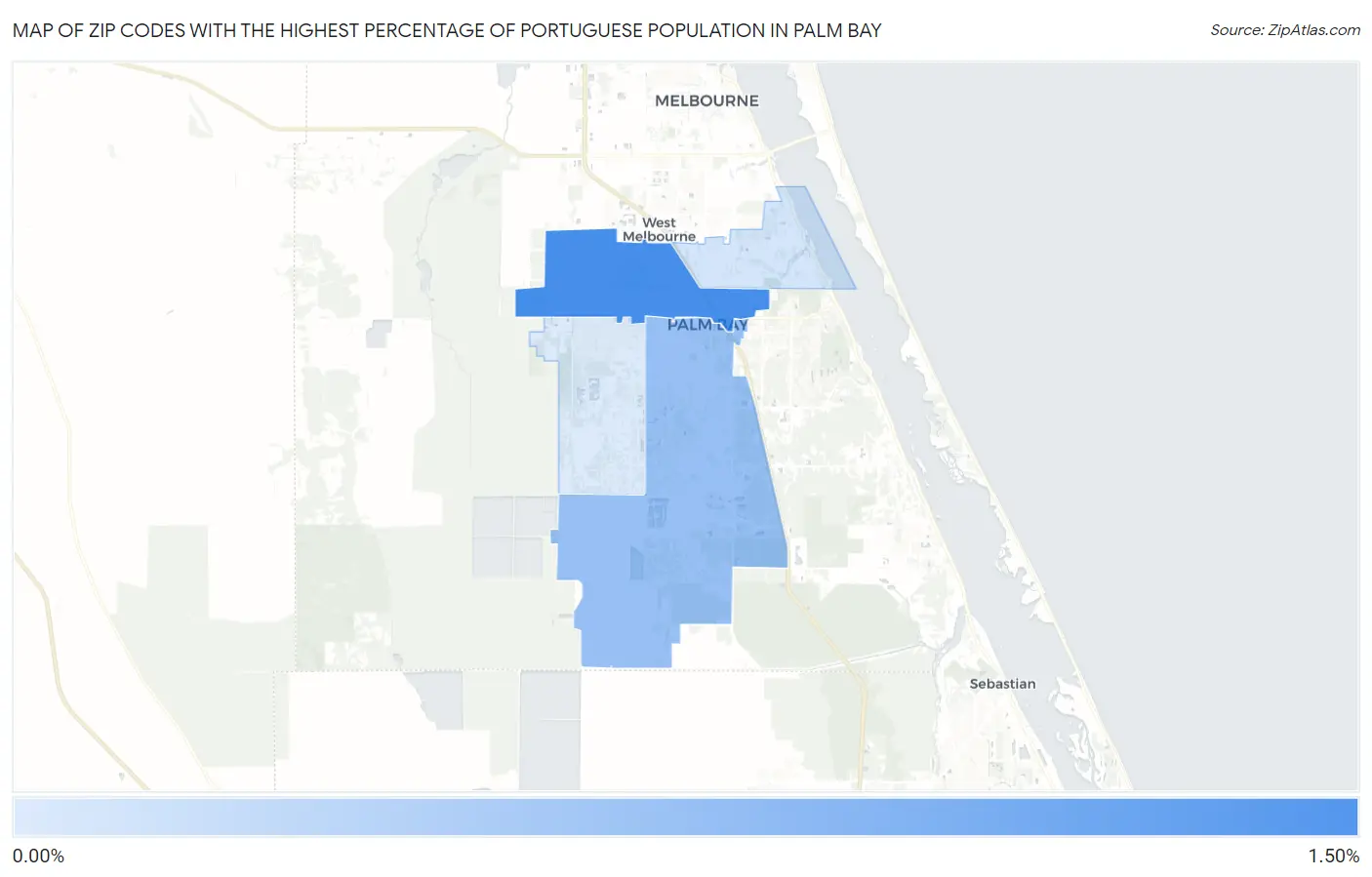 Zip Codes with the Highest Percentage of Portuguese Population in Palm Bay Map