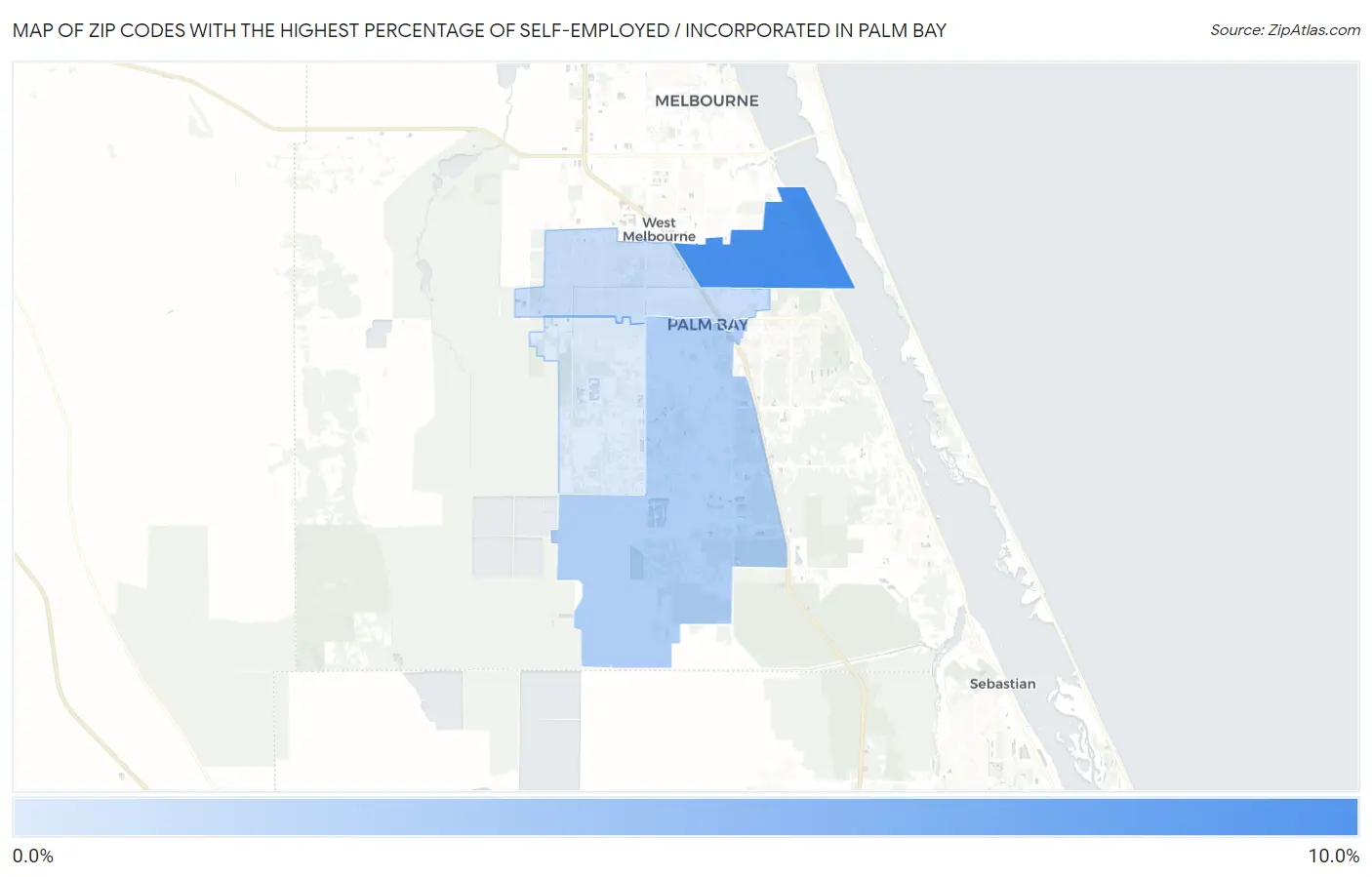 Zip Codes with the Highest Percentage of Self-Employed / Incorporated in Palm Bay Map