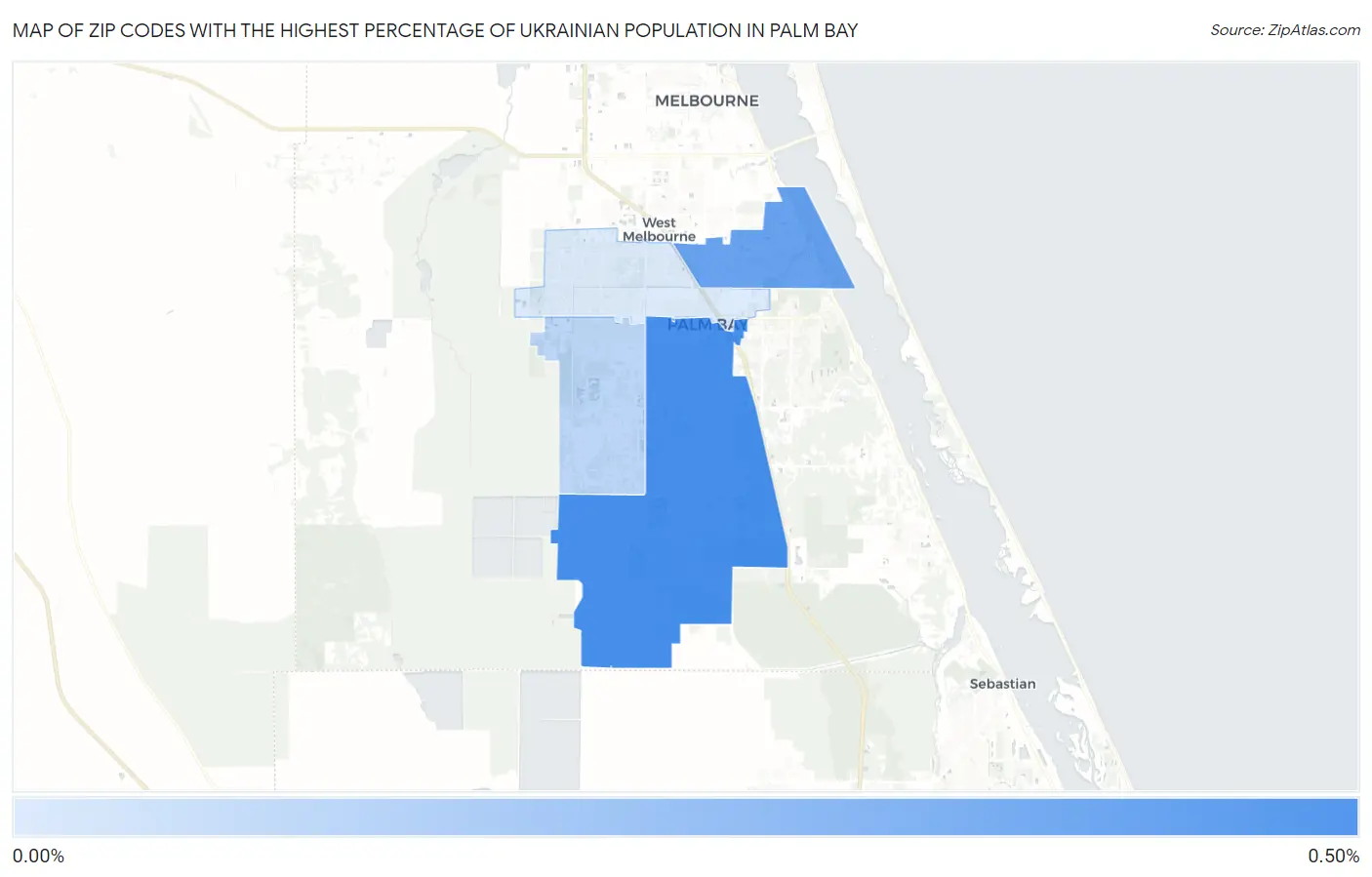 Zip Codes with the Highest Percentage of Ukrainian Population in Palm Bay Map