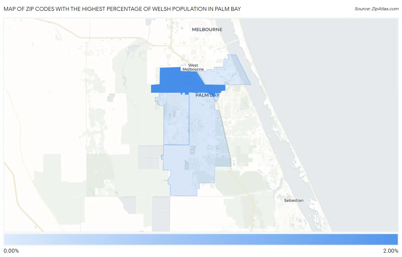 Zip Codes with the Highest Percentage of Welsh Population in Palm Bay Map