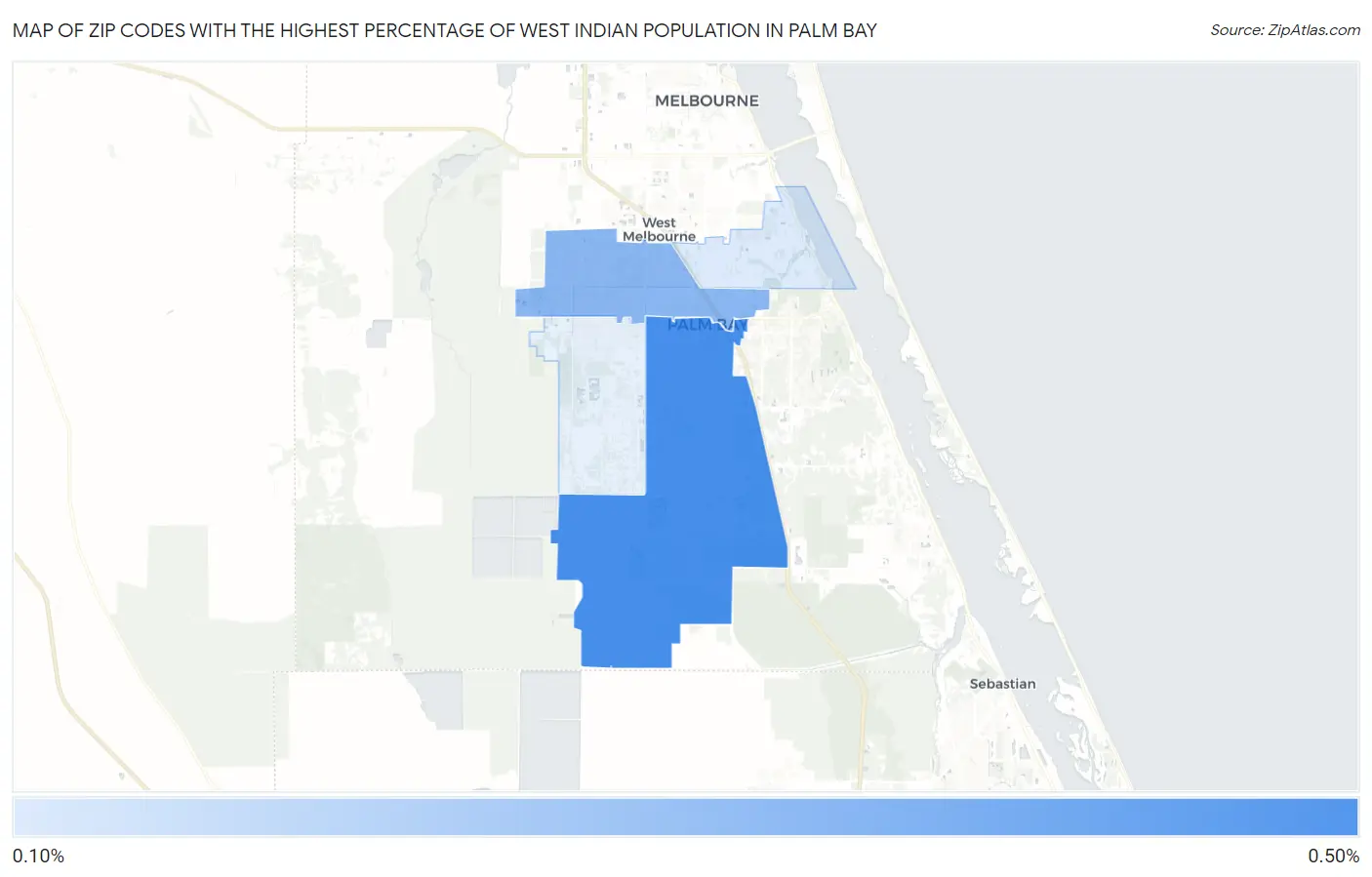 Zip Codes with the Highest Percentage of West Indian Population in Palm Bay Map