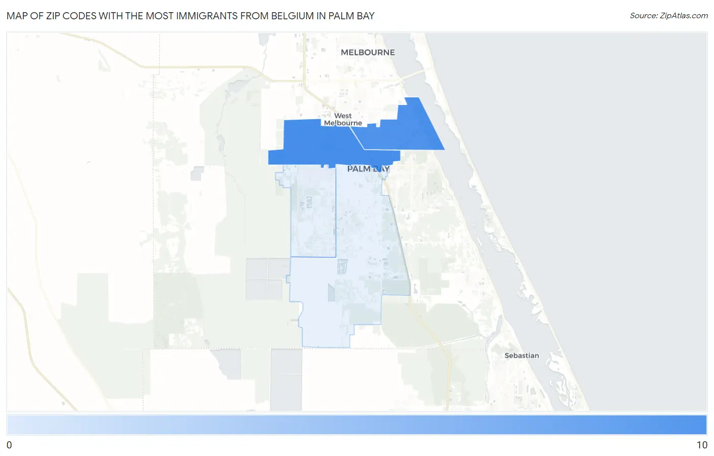 Zip Codes with the Most Immigrants from Belgium in Palm Bay Map