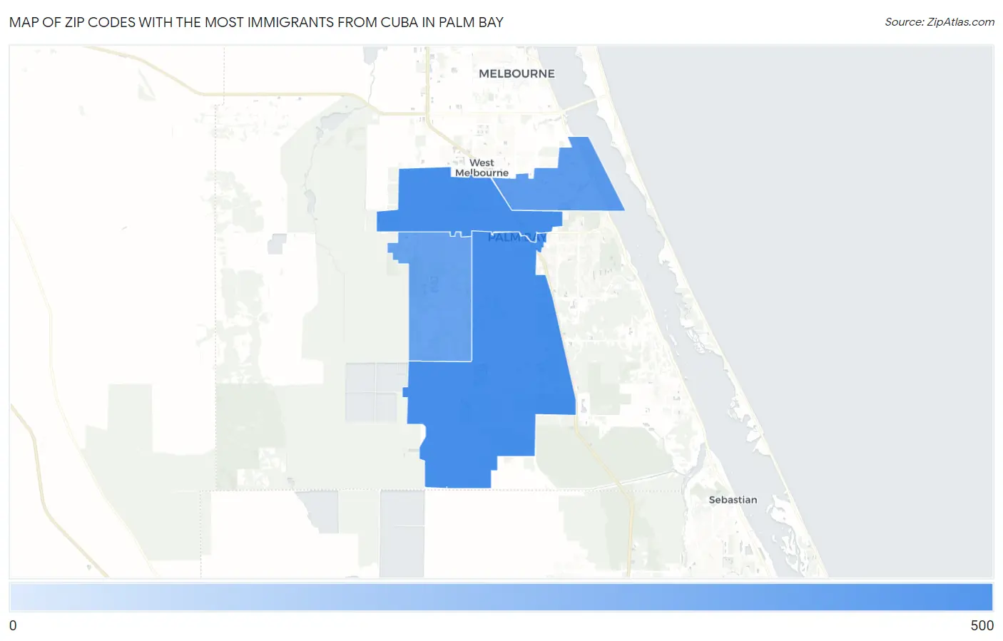 Zip Codes with the Most Immigrants from Cuba in Palm Bay Map