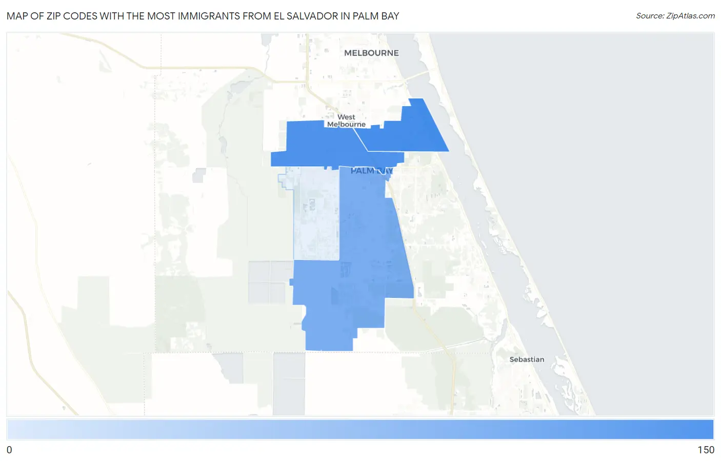 Zip Codes with the Most Immigrants from El Salvador in Palm Bay Map