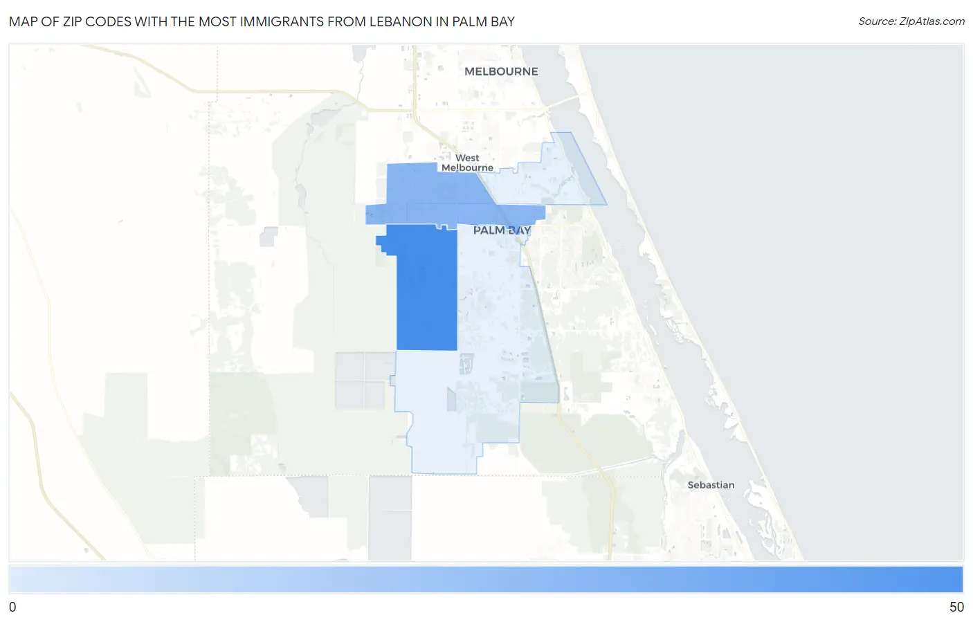 Zip Codes with the Most Immigrants from Lebanon in Palm Bay Map