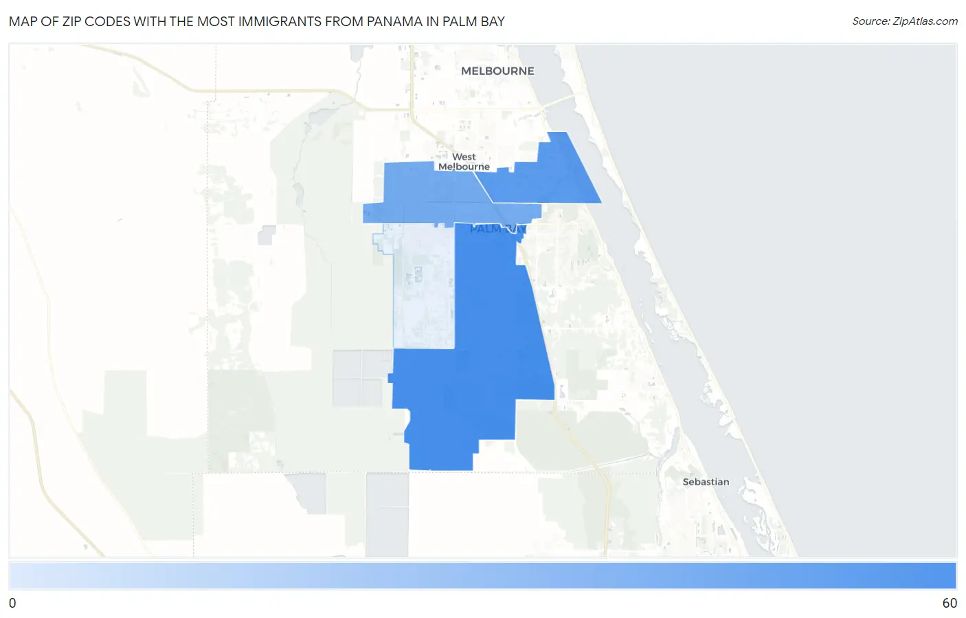 Zip Codes with the Most Immigrants from Panama in Palm Bay Map