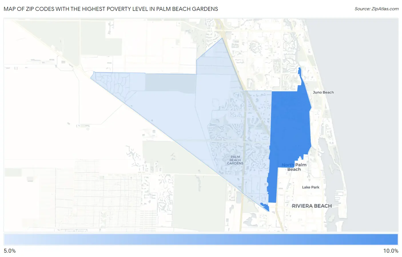Zip Codes with the Highest Poverty Level in Palm Beach Gardens Map