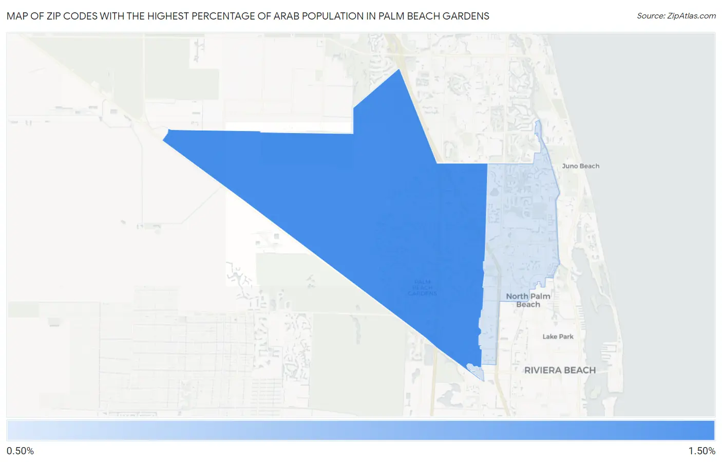 Zip Codes with the Highest Percentage of Arab Population in Palm Beach Gardens Map