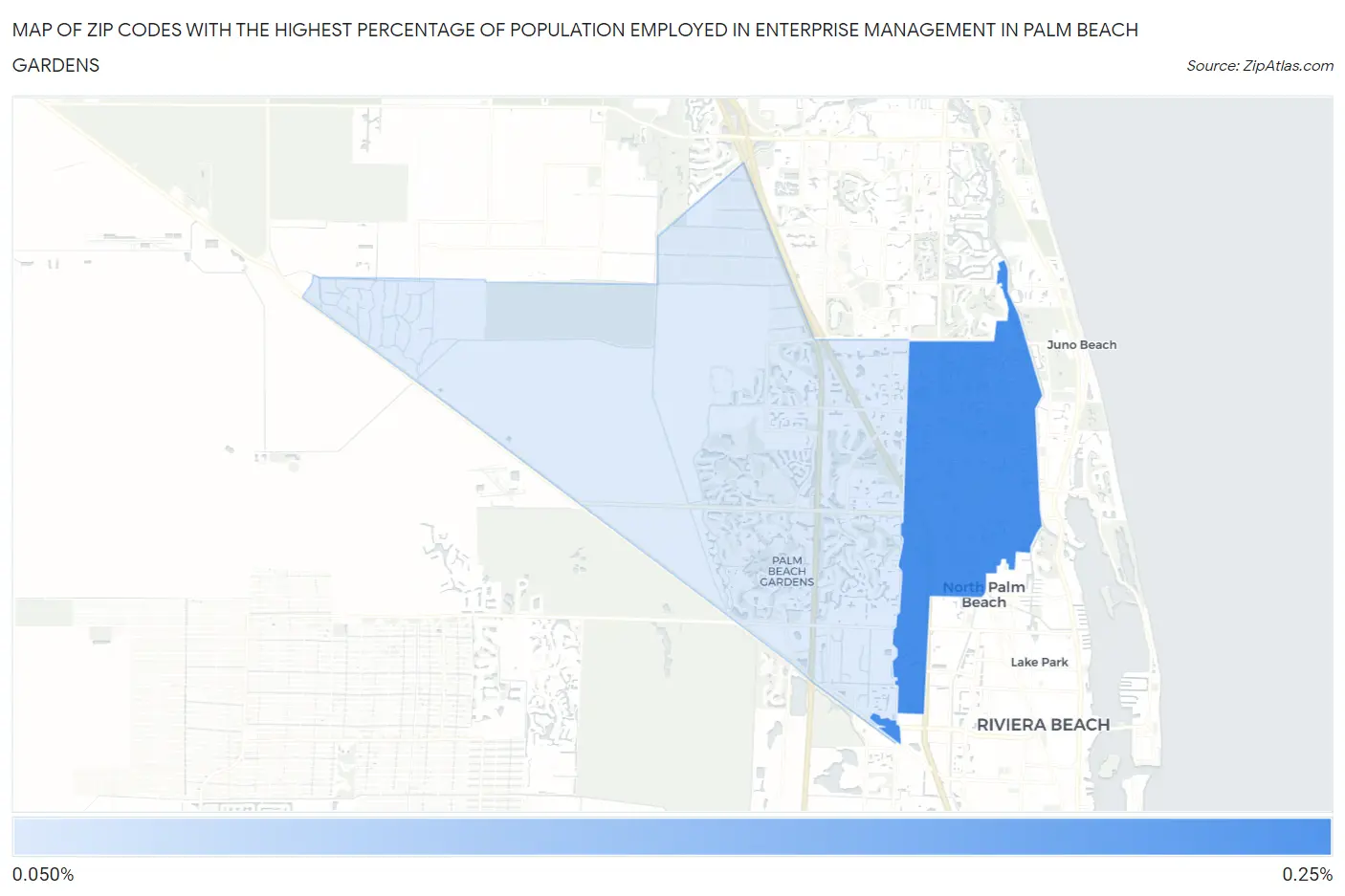 Zip Codes with the Highest Percentage of Population Employed in Enterprise Management in Palm Beach Gardens Map