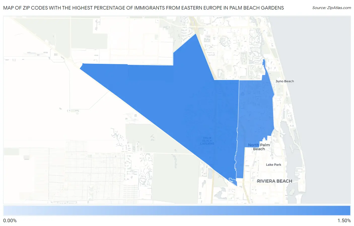 Zip Codes with the Highest Percentage of Immigrants from Eastern Europe in Palm Beach Gardens Map