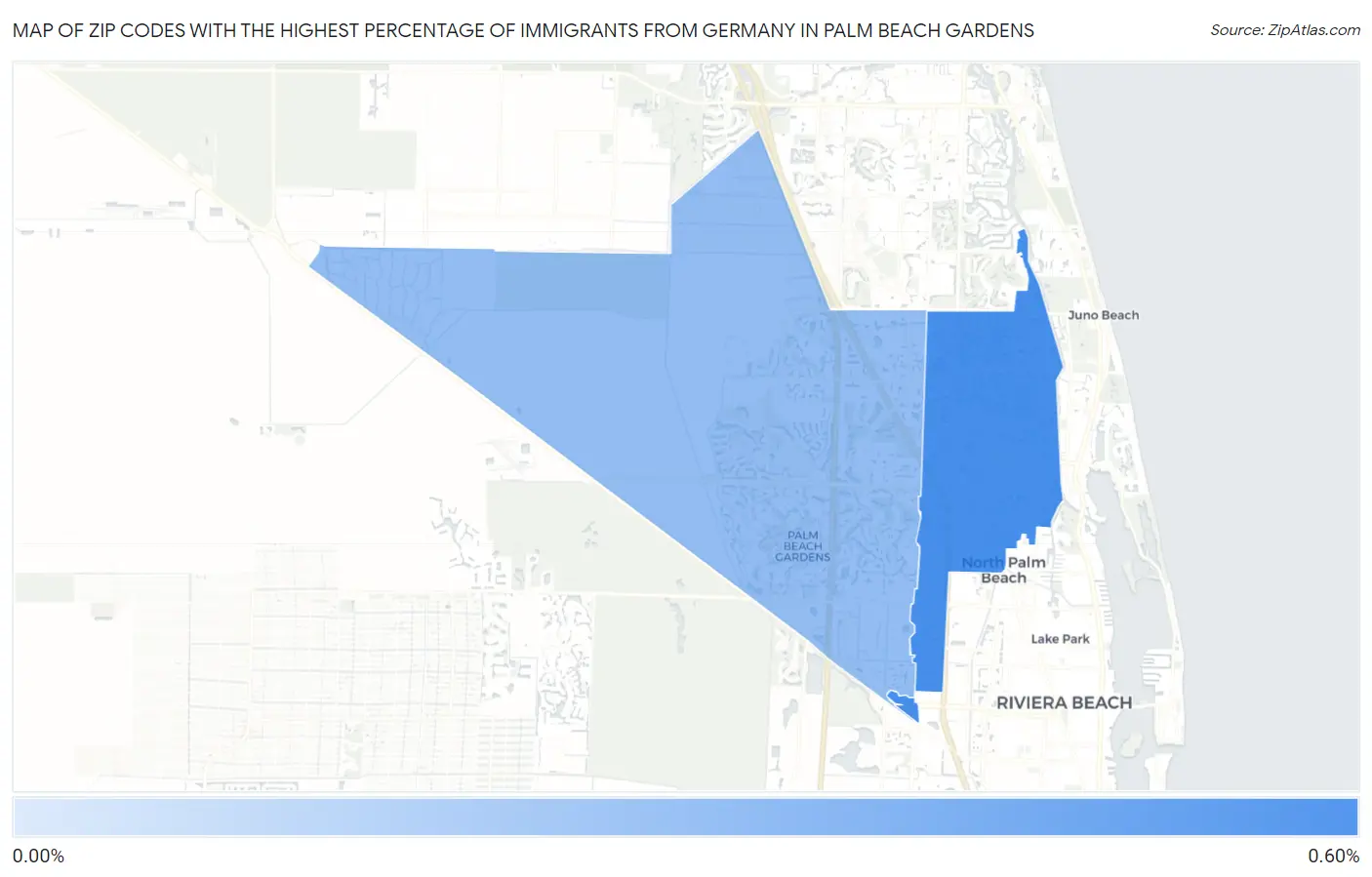 Zip Codes with the Highest Percentage of Immigrants from Germany in Palm Beach Gardens Map