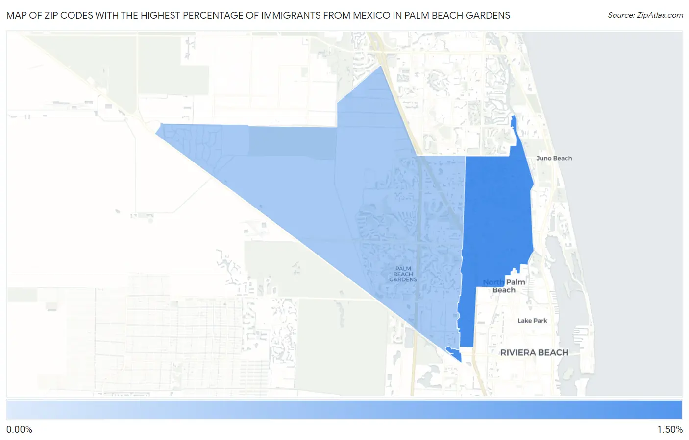 Zip Codes with the Highest Percentage of Immigrants from Mexico in Palm Beach Gardens Map