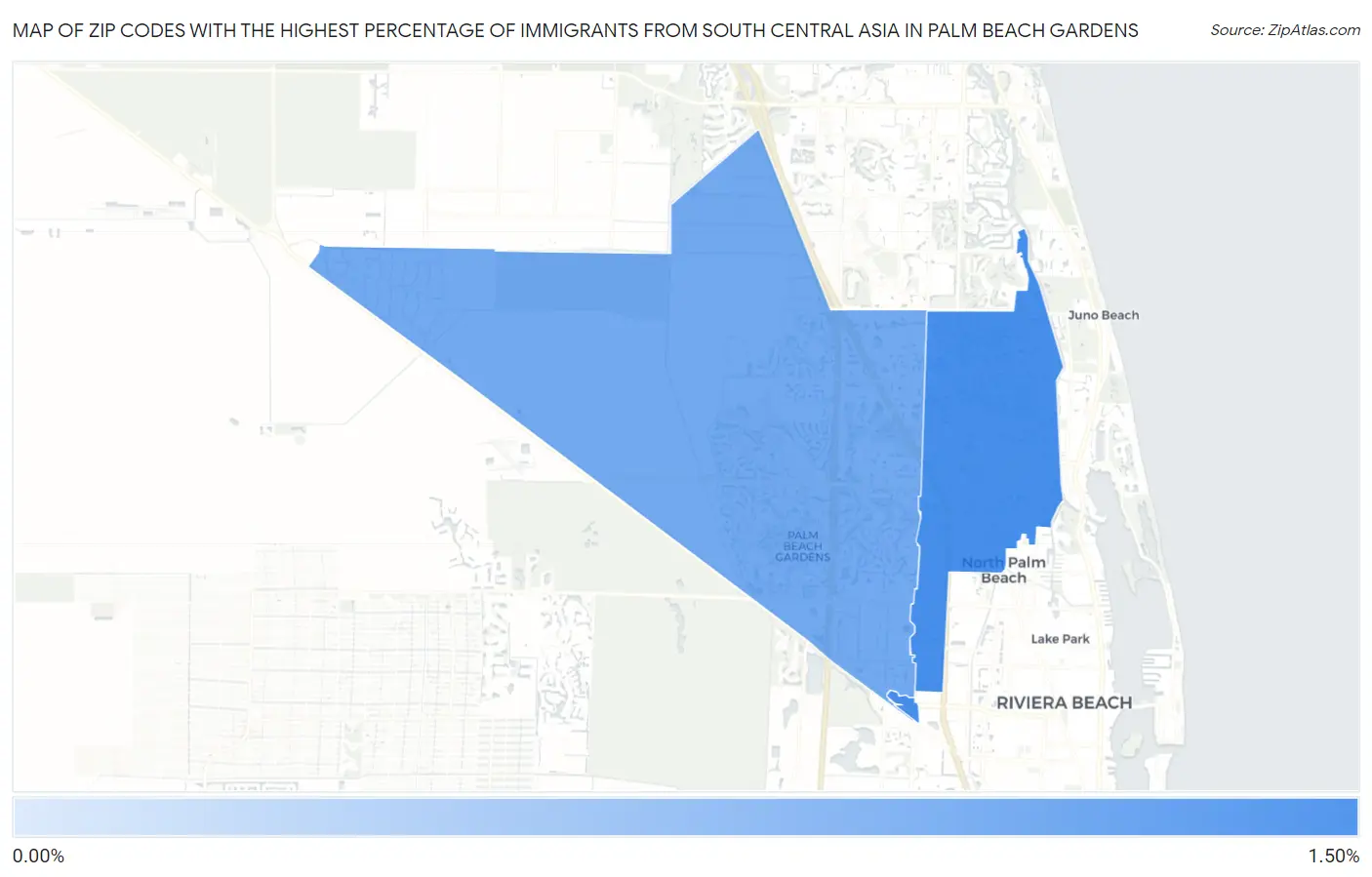 Zip Codes with the Highest Percentage of Immigrants from South Central Asia in Palm Beach Gardens Map