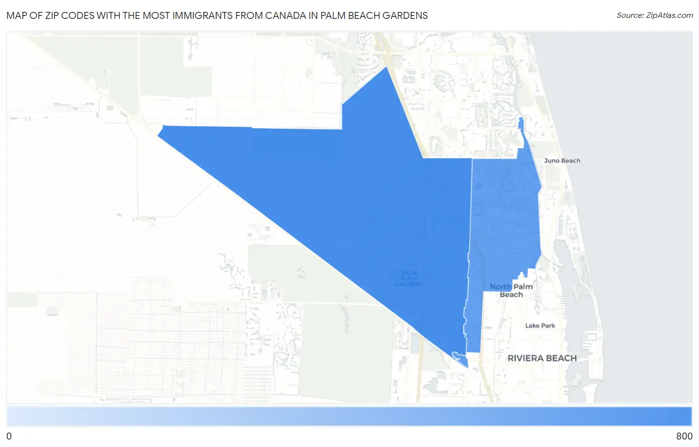Zip Codes with the Most Immigrants from Canada in Palm Beach Gardens Map