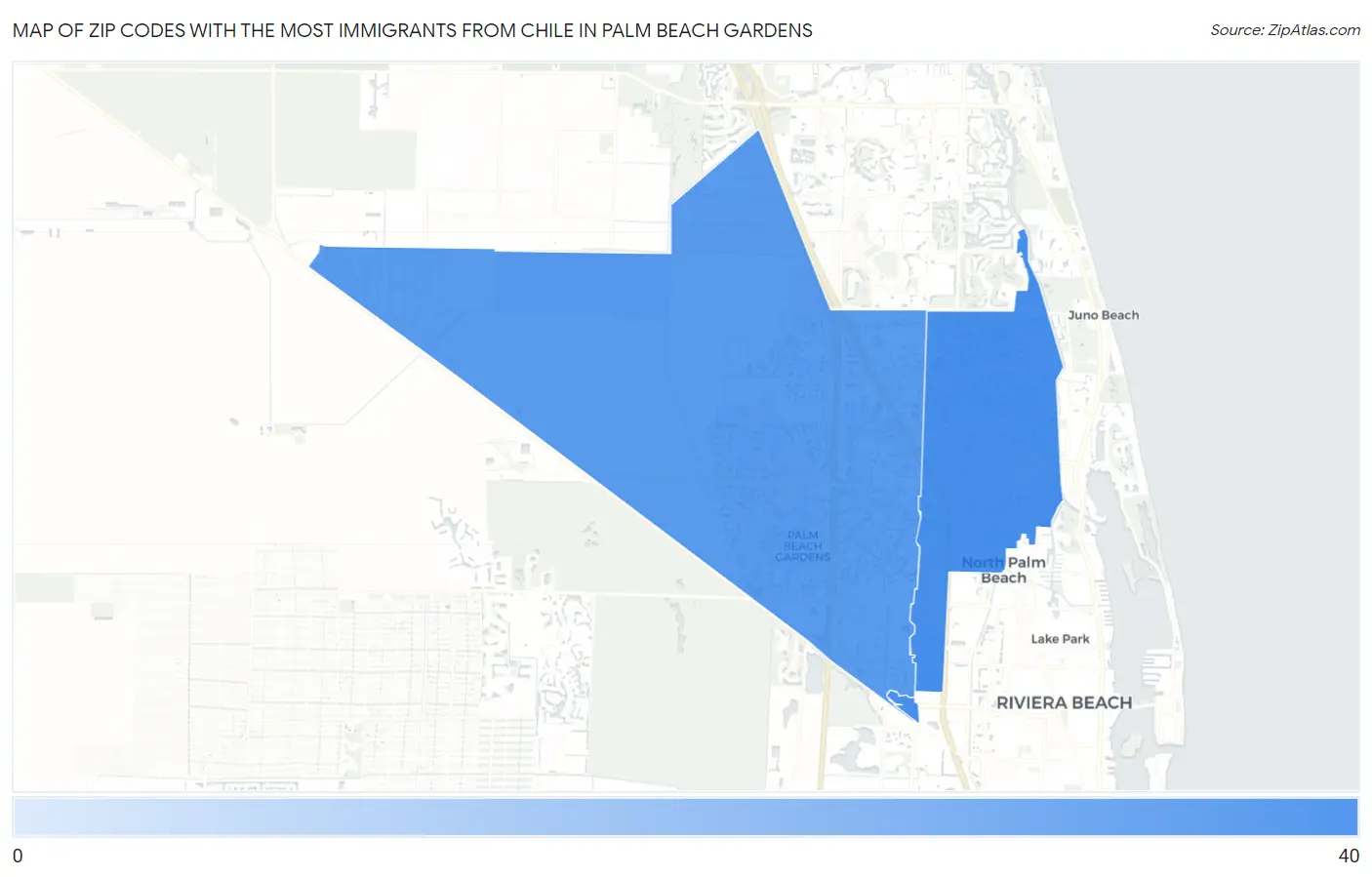 Zip Codes with the Most Immigrants from Chile in Palm Beach Gardens Map