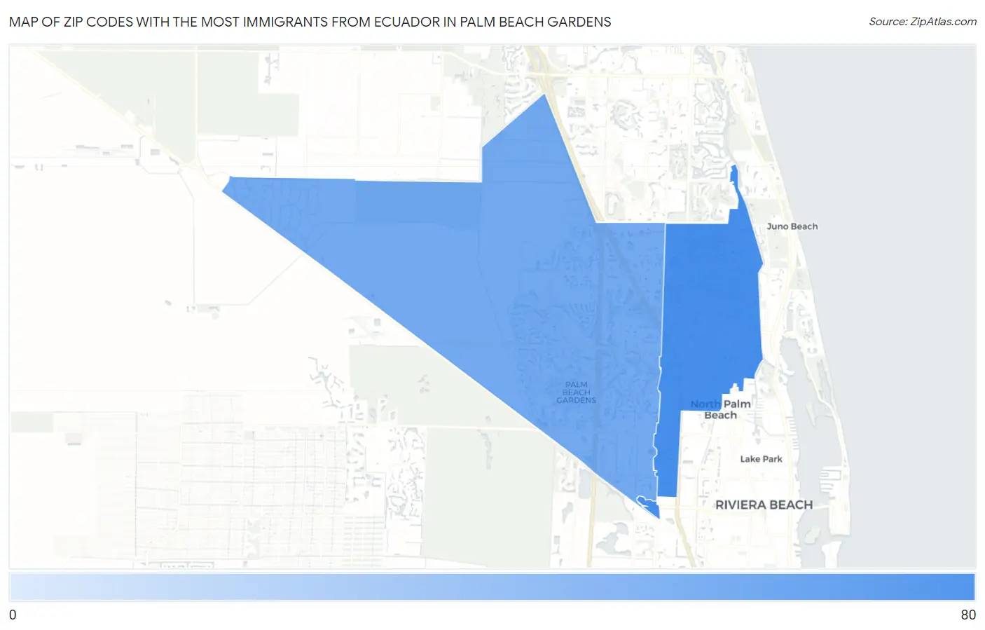 Zip Codes with the Most Immigrants from Ecuador in Palm Beach Gardens Map