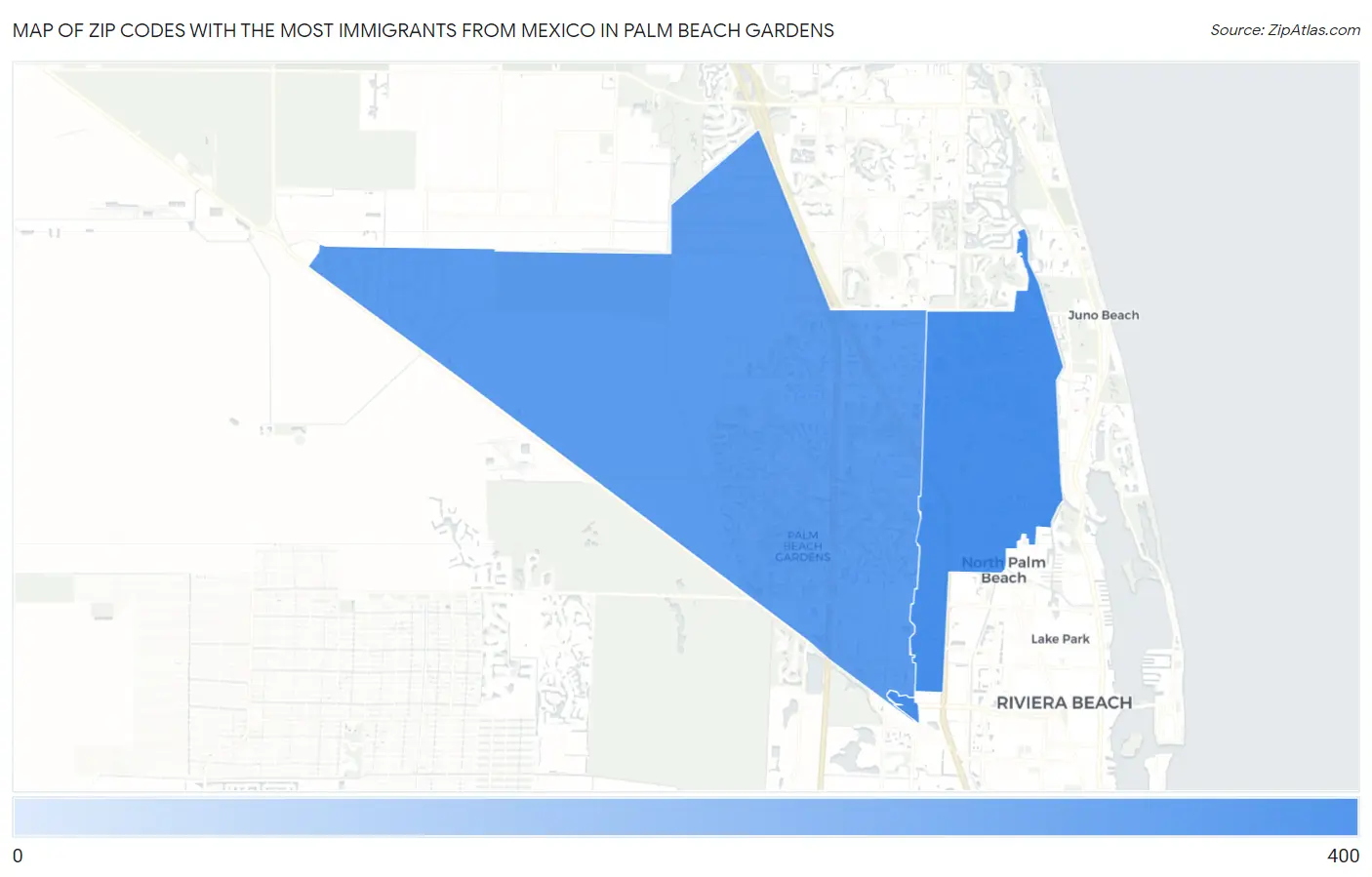 Zip Codes with the Most Immigrants from Mexico in Palm Beach Gardens Map