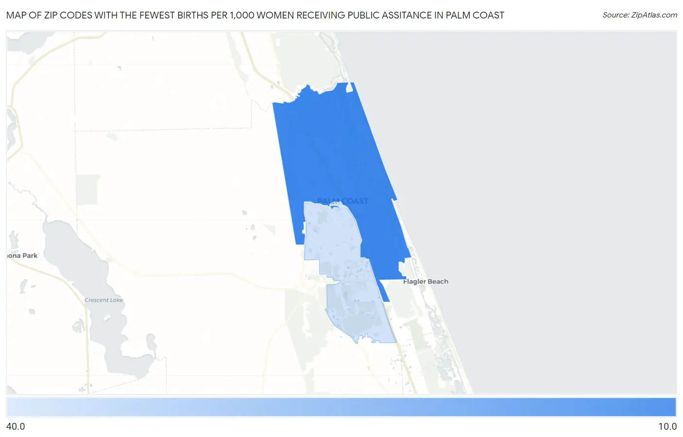 Zip Codes with the Fewest Births per 1,000 Women Receiving Public Assitance in Palm Coast Map