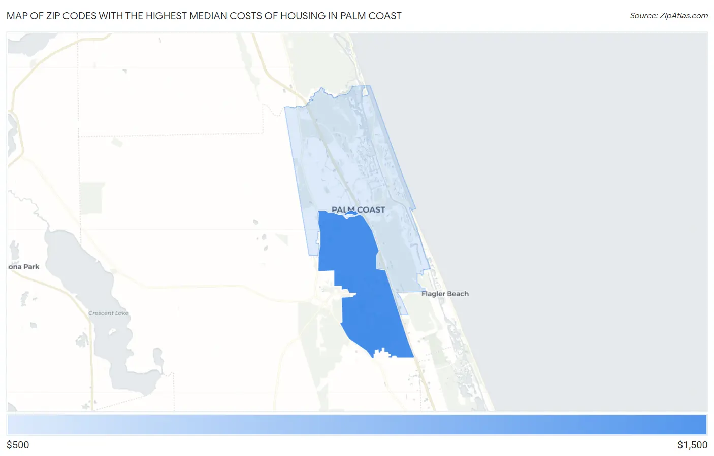 Zip Codes with the Highest Median Costs of Housing in Palm Coast Map